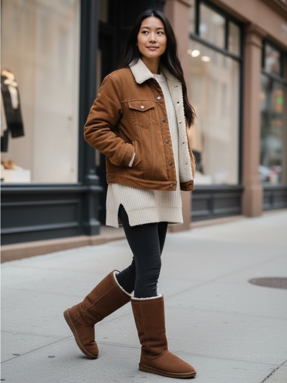 Tan BooRoo Suede Boots with Shearling Lining